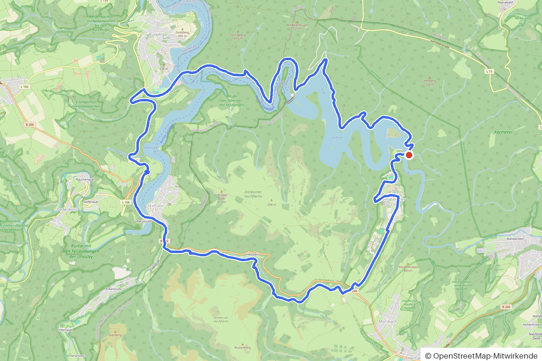 Kartenbild der Rundtour Einruhr, Eifel-Wälder und fünf Brücken: Routenverlauf ab Einruhr