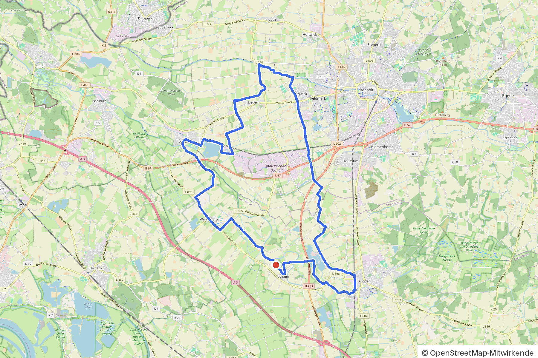 Map of the loop Hamminkeln, Issel and Windmill: route from Hamminkeln