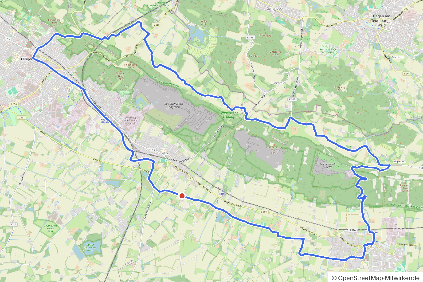 Kartenbild der Rundtour Lienen, Teutorand und vier Kirchen: Routenverlauf ab Lienen